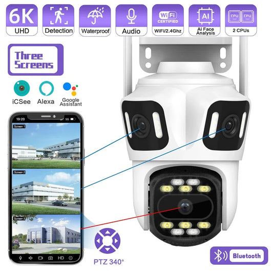 Caméra De Surveillance Extérieure PTZ Triple Objectif Wi-Fi