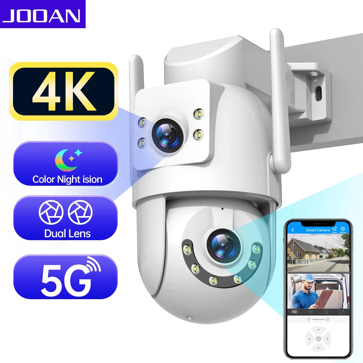 Caméra PTZ Extérieure WiFi Double Objectif 4K